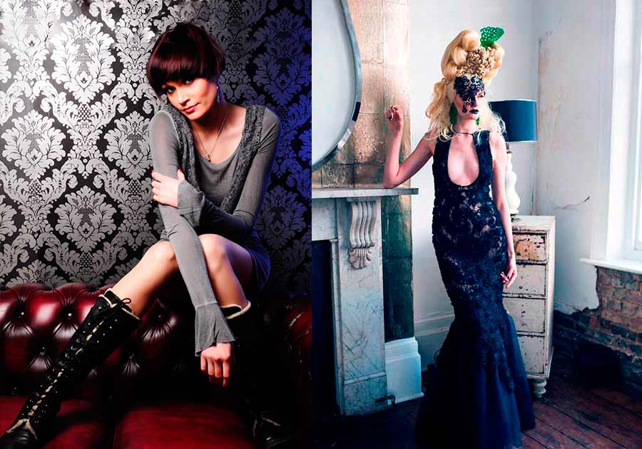 alta moda Yana Kozyr la model in Victorian and Spanish Collection award wining vestido negro gris
