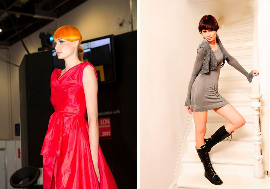 fashion week Yana Kozyr model in collection show robe rouge mini robe grise