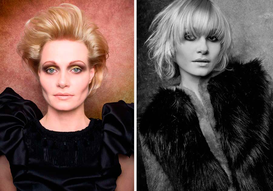 woman fur coat blond royal hair green eyes Yana Kozyr model in new collection